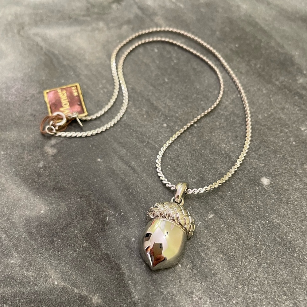 Vintage Monet Monettes Silver Acorn Pendant Necklace NOS